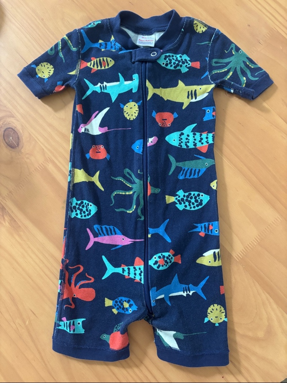 Hanna Andersson Navy Short-Sleeve Ocean Creatures One-Piece